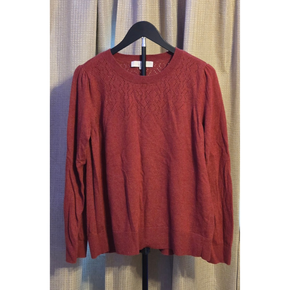 Loft Everyday Lightweight Pointelle Lace Long Sleeve Shirt Women's Size XL Red